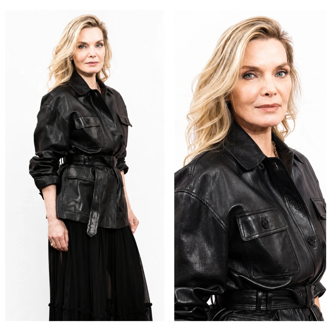 Michelle Pfeiffer Margo's Got Money Troubles 2026 Black Leather Jacket Detail View