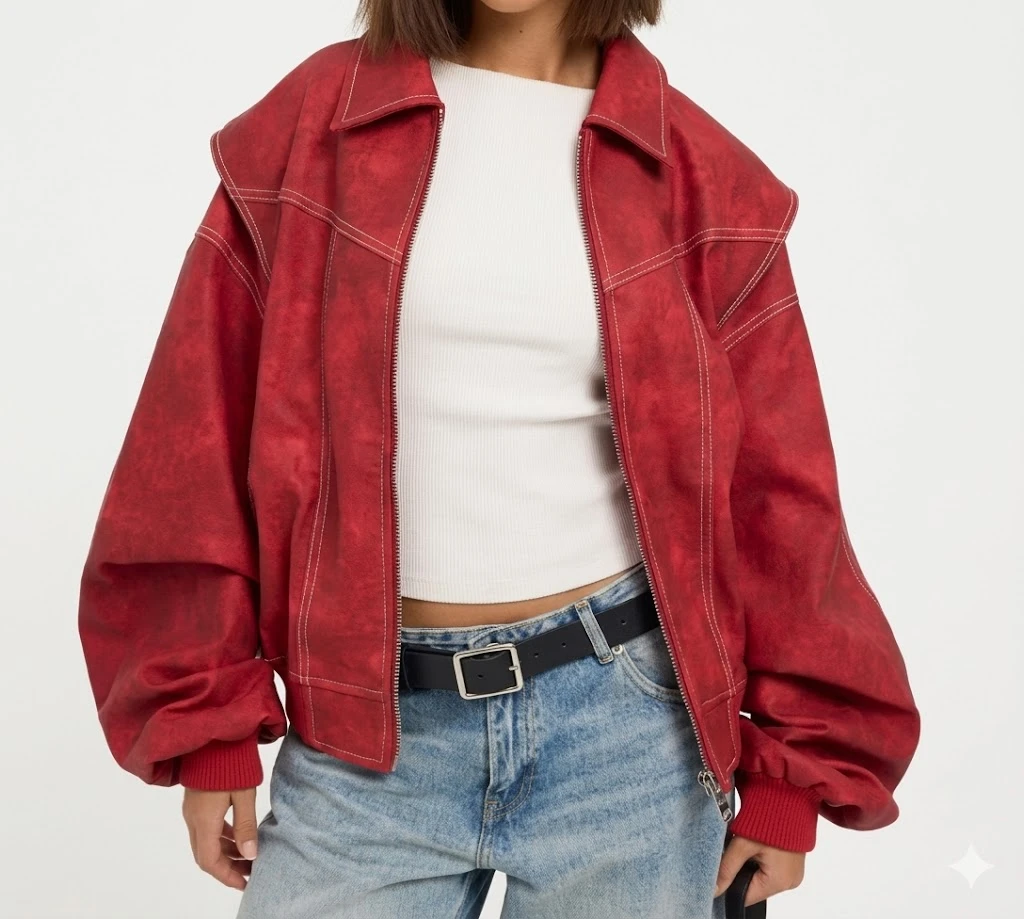 Mika Abdalla Red Cotton Jacket Front View Off Campus 2026