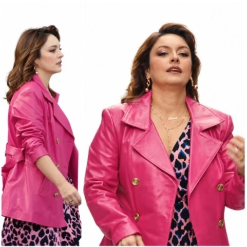 Ezgi Mola Money Trap The Karun Treasure Pink Leather Jacket