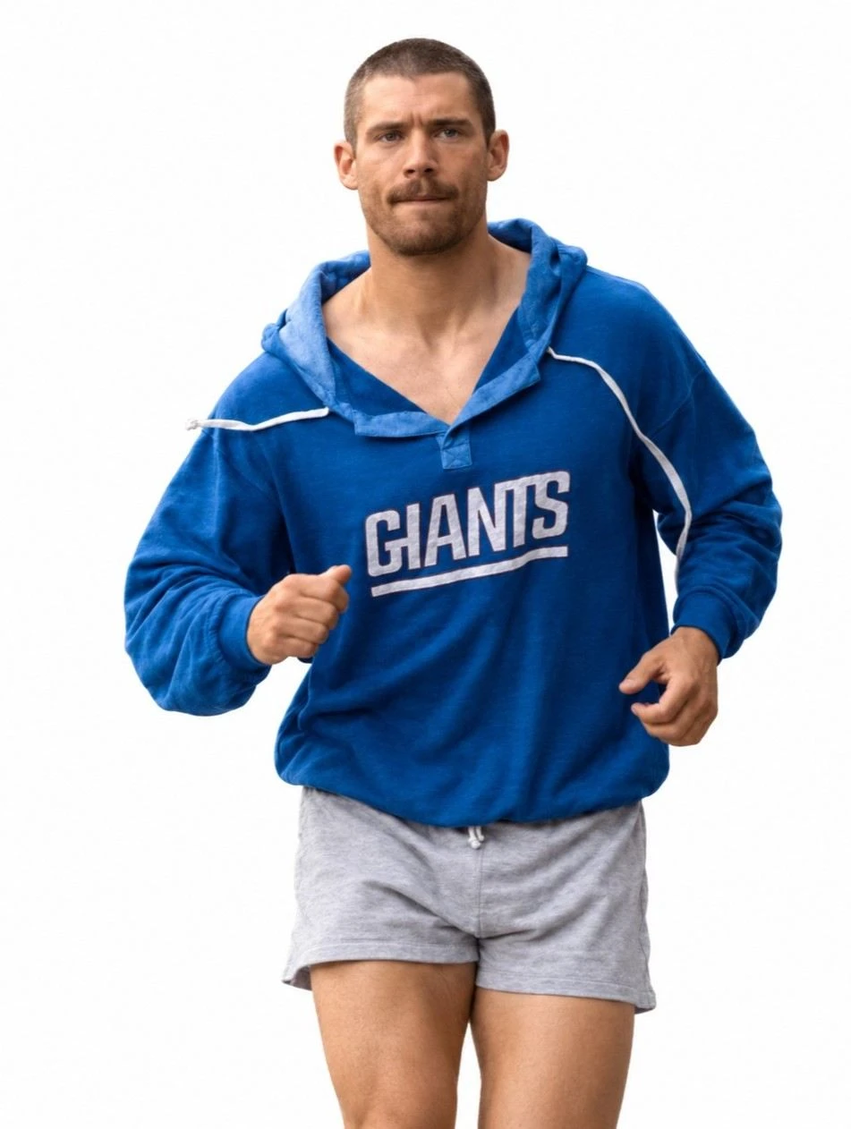 Mr. Irrelevant 2026 David Corenswet Blue Giants Hoodie David Corenswet wearing blue Giants hoodie in Mr. Irrelevant 2026