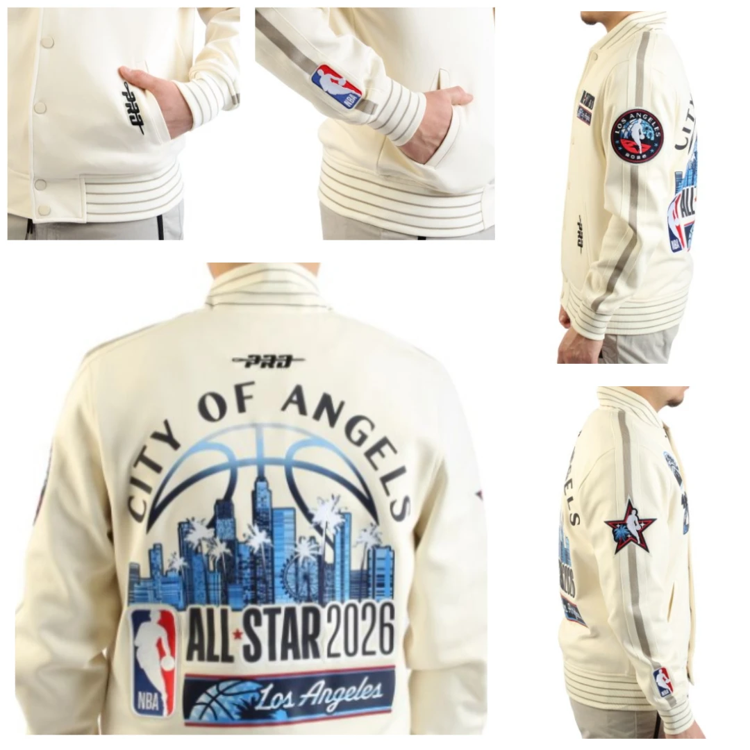 NBA All Star 2026 Los Angeles Cream Varsity Jacket Front View