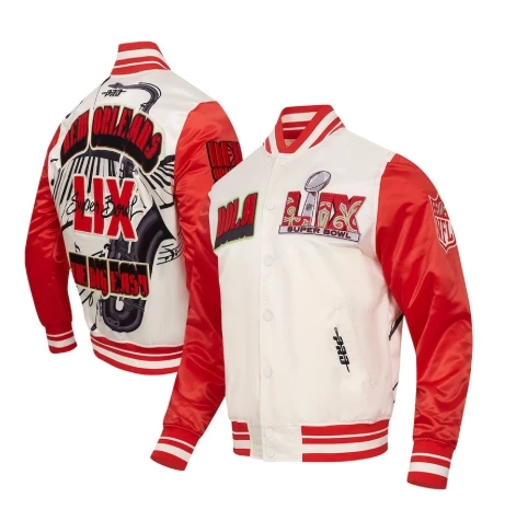 New Orleans Super Bowl LIX Jacket Super Bowl LIX, Super Bowl Jacket, NFL Jacket, Satin Jacket, Cream Jacket, Red Jacket, Football Jacket, Game Day Jacket, New Orleans Super Bowl 59 Jacket, Super Bowl LIX Satin Jacket, Limited Edition Super Bowl Jacket, Game Day Fan Jacket, Football Championship Jacket,