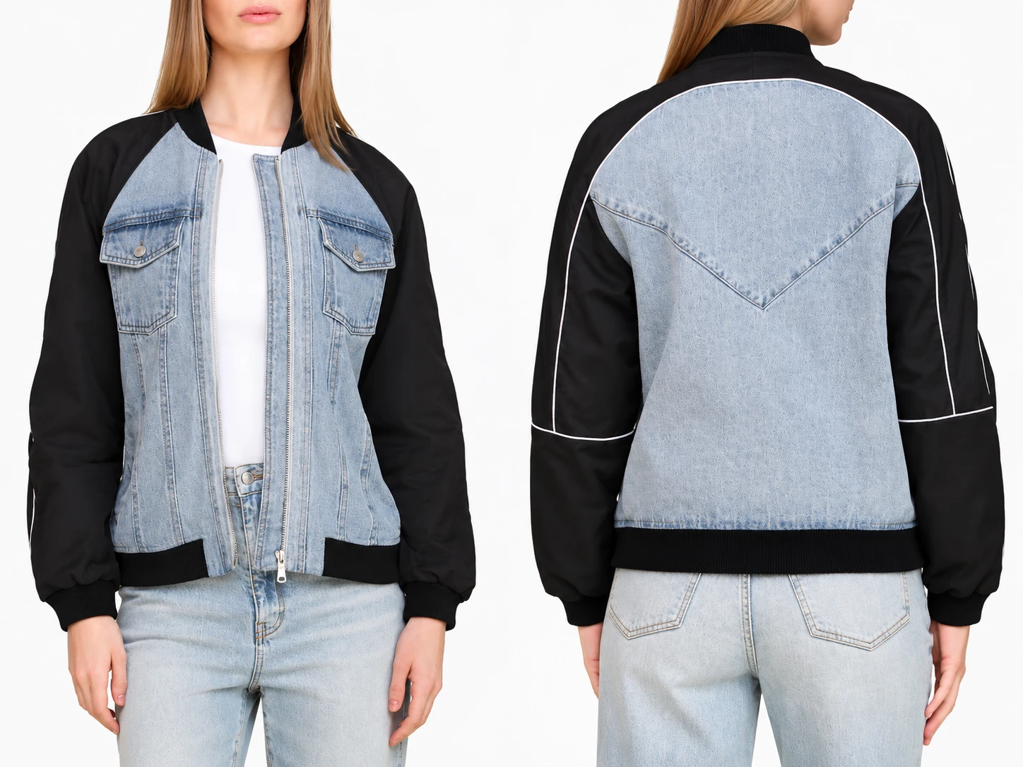Alice and Steve 2026 Nicola Walker Blue Black Denim Jacket Back View