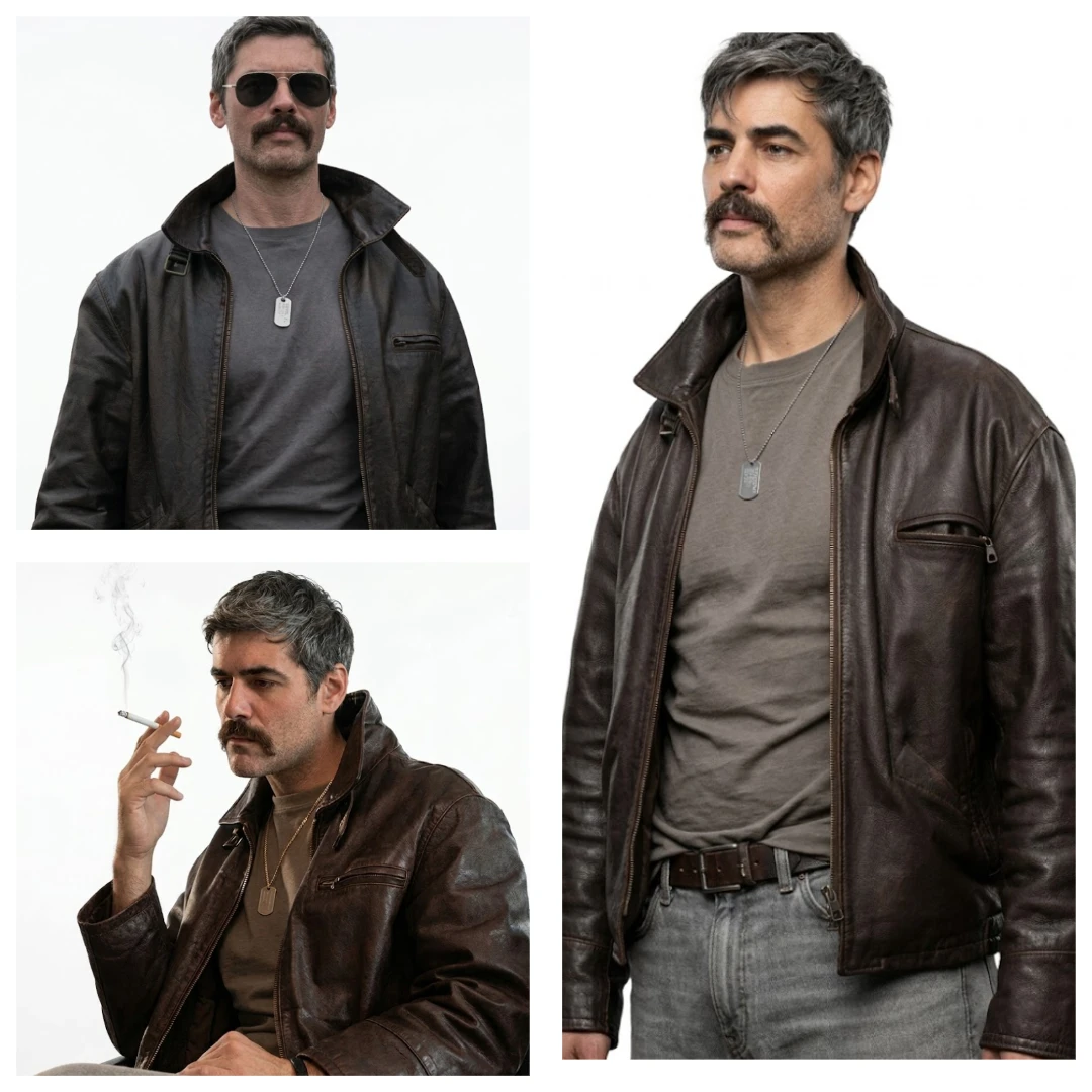 Nik Xhelilaj Policë Për Jetë Black Leather Jacket Close View Nik Xhelilaj Police Per Jete Leather Jacket Front Detail Black Biker Style