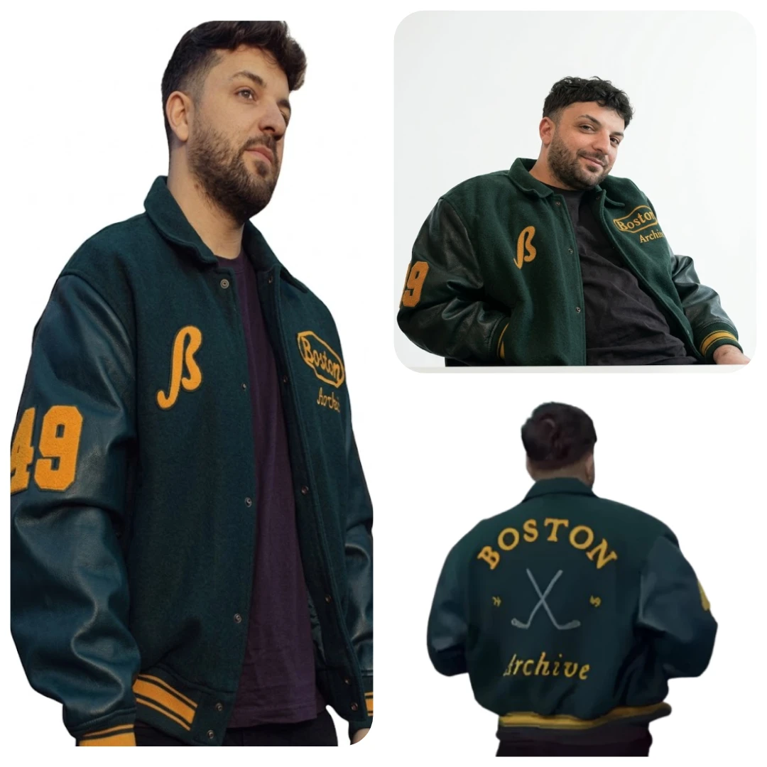 Olsi Bylyku Police Per Jete Green Varsity Jacket Back View Olsi Bylyku Green Varsity Jacket Back Design Police Per Jete