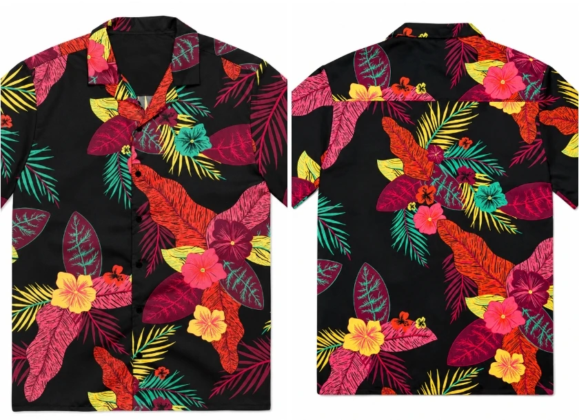 One Piece Luffy Black Floral Hawaiian Shirt