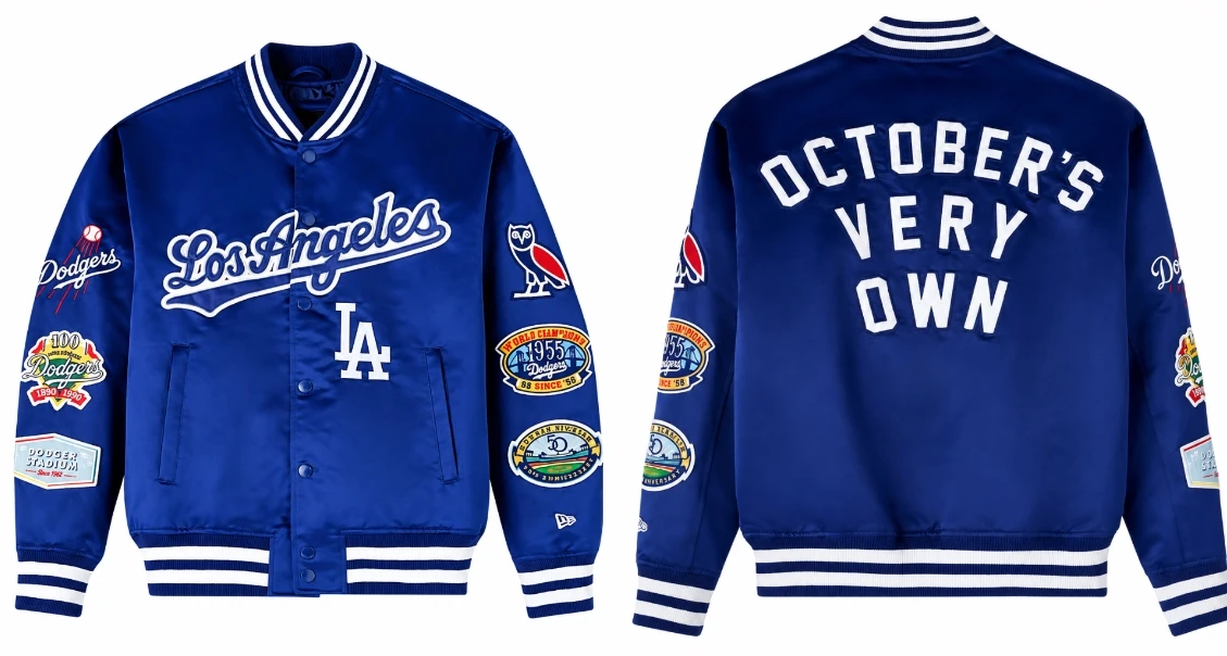 OVO Dodgers Blue Varsity Jacket Back View