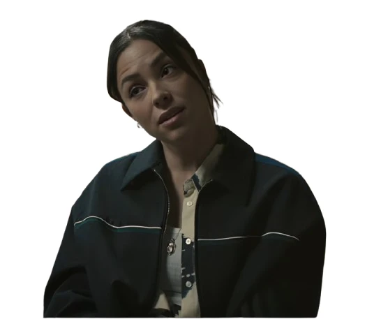 Paulina Davila wearing black jacket in Santita 2026 Netflix series