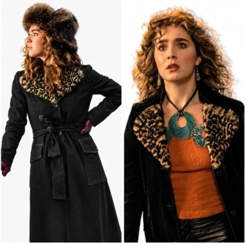 Haley Lu Richardson Wearing Black Fur Collar Coat in Ponies 2026