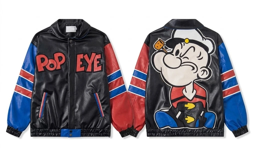Cartoon Popeye Black Bomber Jacket