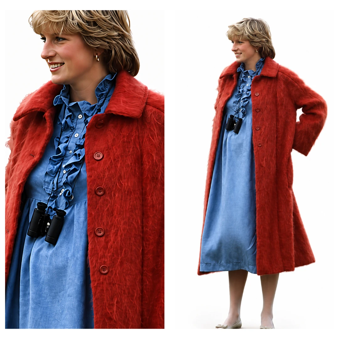 Princess Diana Red Wool Coat Classic 90s Royal Fashion Outfit