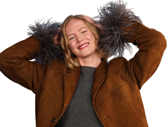 Rosy McEwen Brown Leather Coat