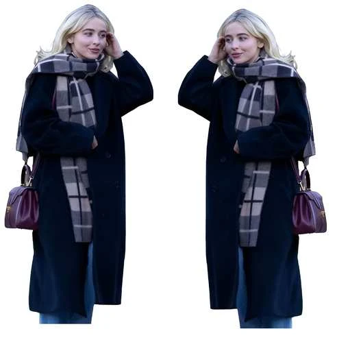 Sabrina Carpenter Street Style Black Wool Coat Sabrina Carpenter Street Style Black Wool Coat