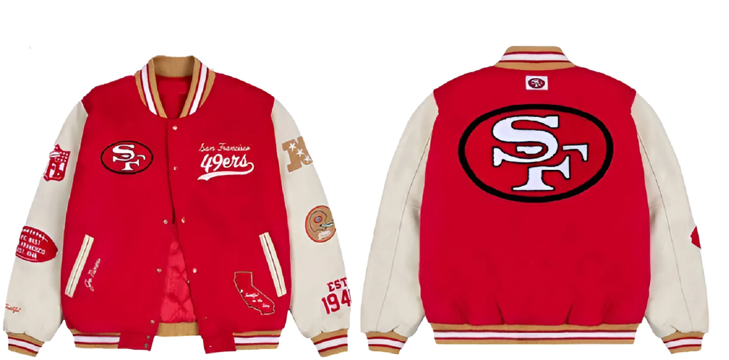 San Francisco 49ers Red Varsity Jacket Wool Blend Jacket San Francisco 49ers red varsity jacket wool blend sports jacket
