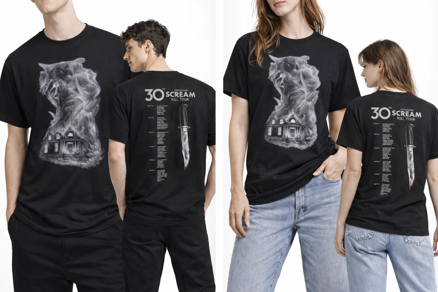 Scream Kill Tour Shirt 30th Anniversary Horror Graphic Tee Front View Scream Kill Tour Shirt 30th Anniversary Graphic