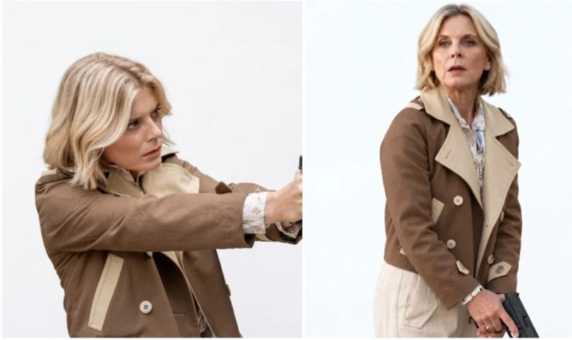 Signora Volpe Season 3 Emilia Fox Brown and Beige Jacket