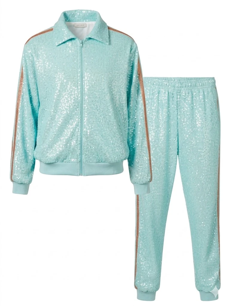 Taylor Swift Opalite Mint Green Sequin Tracksuit Outfit 90s Fashion Style