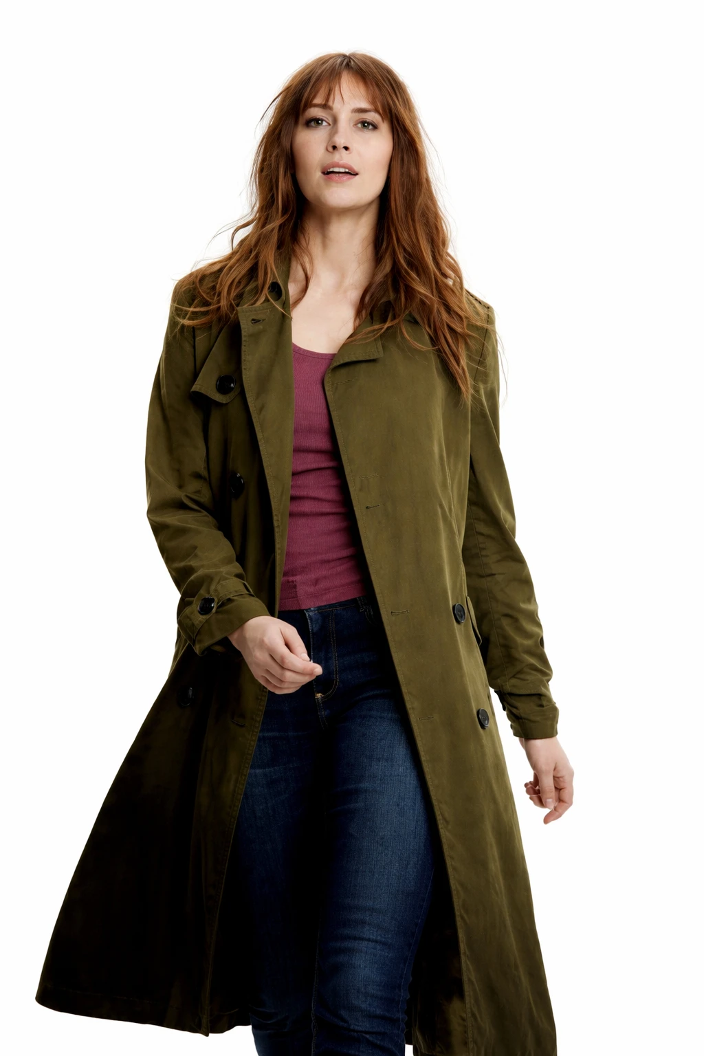 Teresa Palmer Addition 2026 Olive Green Trench Coat Front View