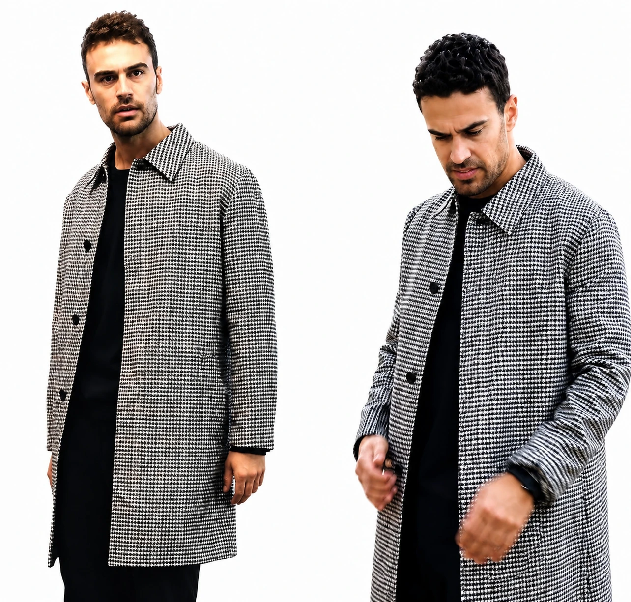Theo James Black And White Houndstooth Coat