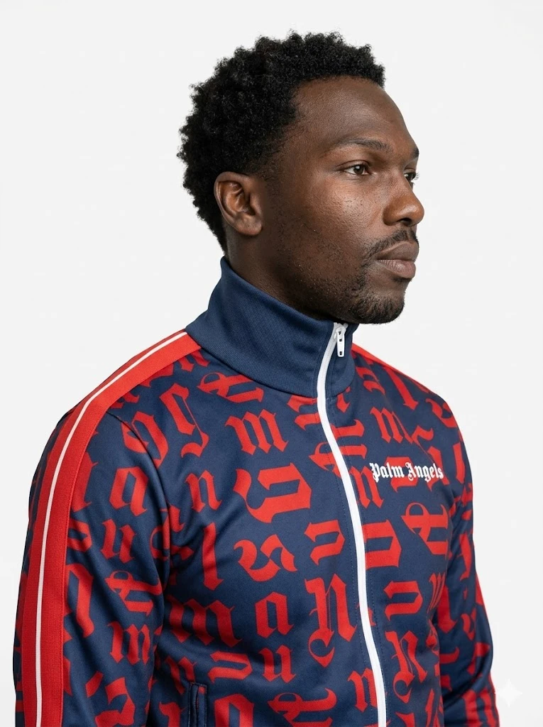 Tosin Cole House Party Track Suit Blue Red Printed Tracksuit Outfit