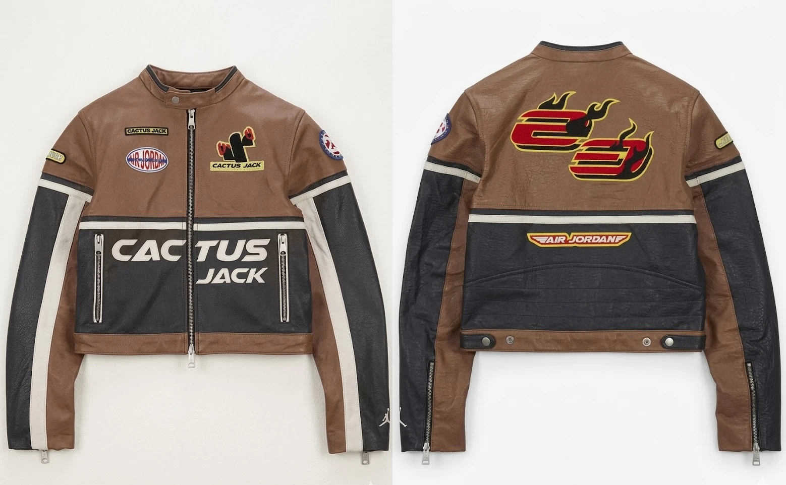 Travis Scott Cactus Jack Black Leather Jacket Front View