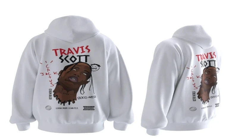 Travis Scott White Oversized Hoodie Back Graphic Sicko Mode Print