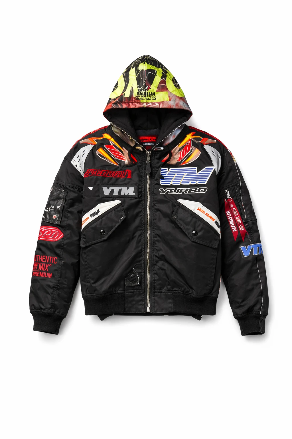 vetements jacket, alpha industries jacket, racing bomber jacket, vtm jacket, turbo jacket, hooded bomber, streetwear jacket, mens racing jacket, black bomber jacket