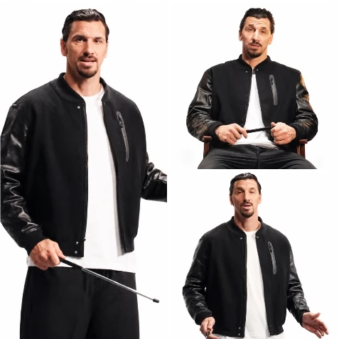 Zlatan Ibrahimović Wearing Black Bomber Jacket With Leather Sleeves