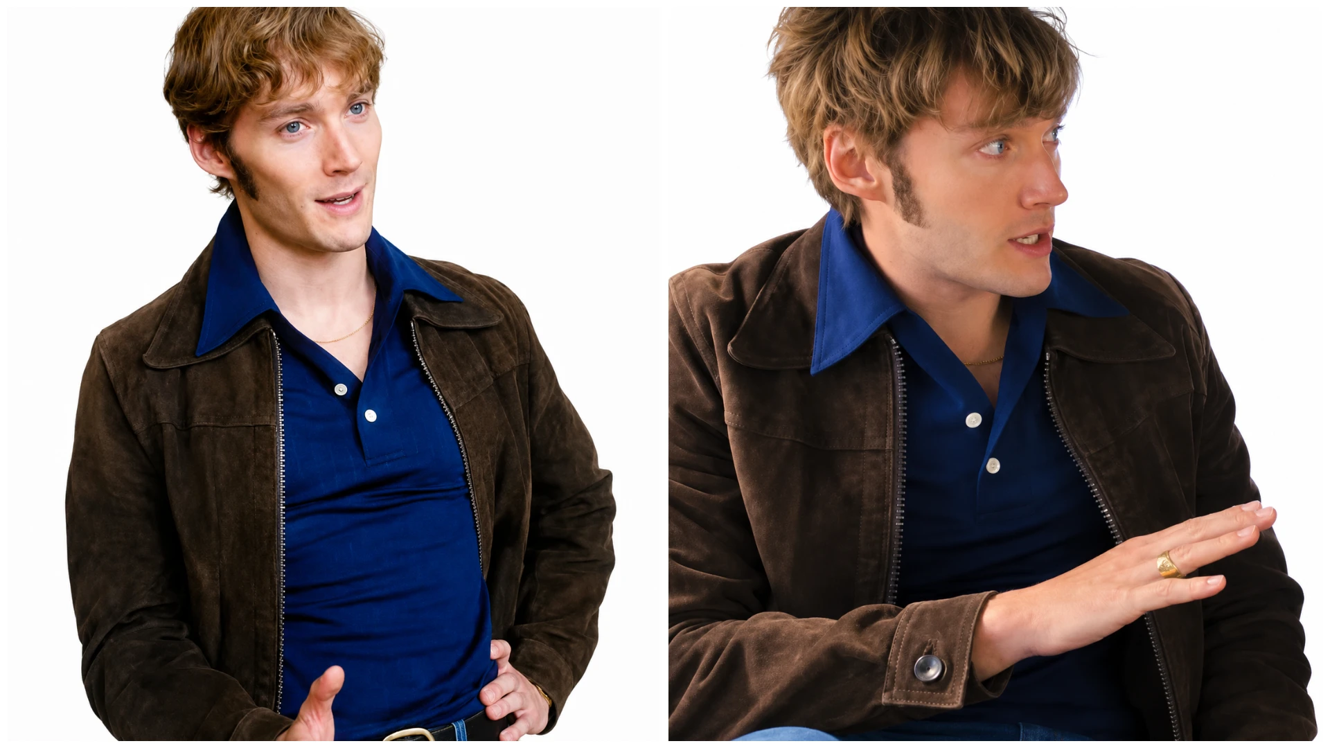 A Woman of Substance 2026 Toby Regbo Brown Suede Leather Jacket Front View