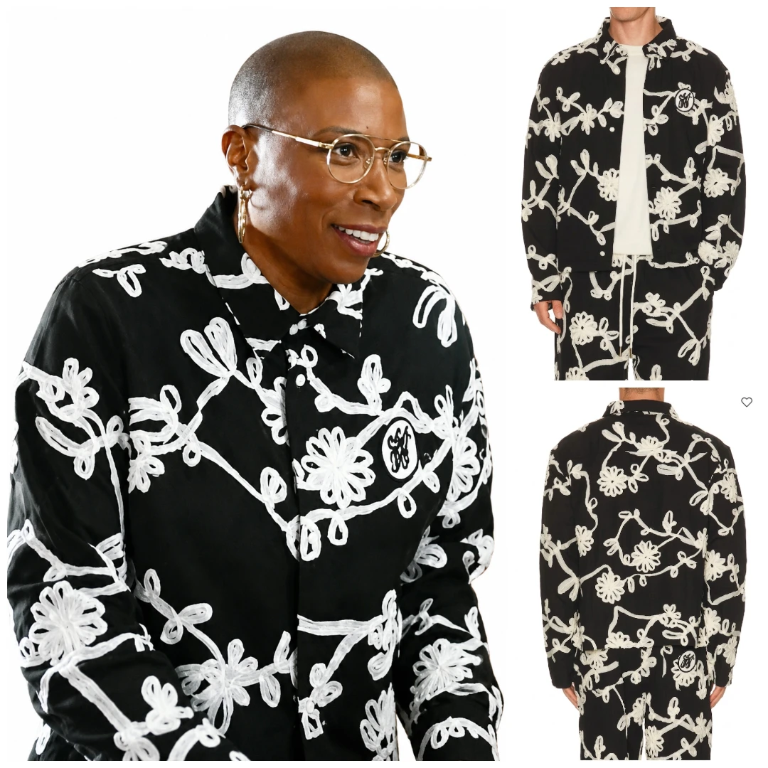 9-1-1 Aisha Hinds Black Floral Embroidered Tracksuit Front View