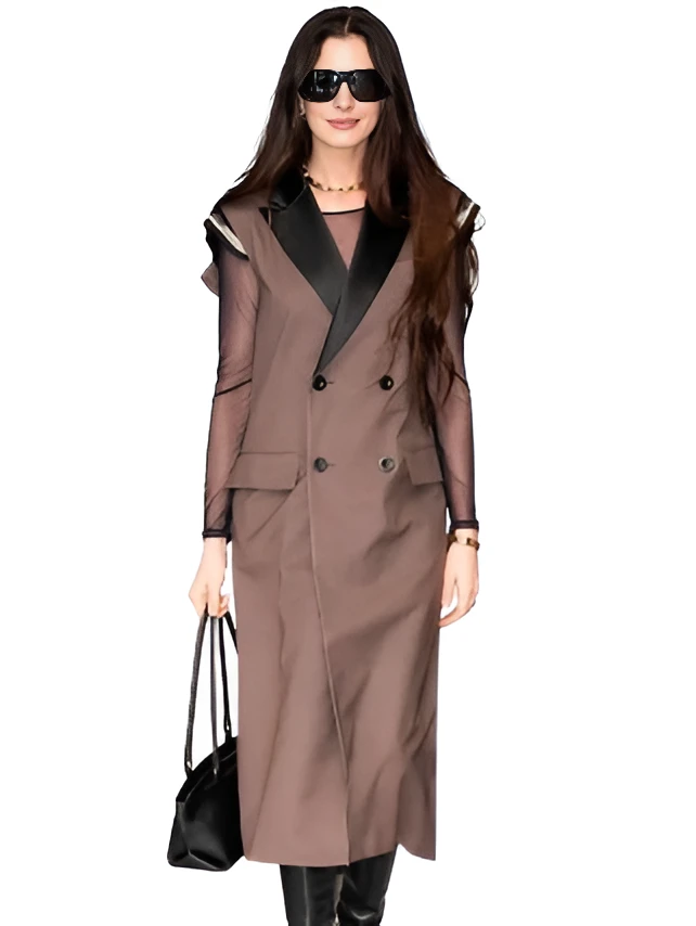 Anne Hathaway Devil Wears Prada 2 Sleeveless Coat Grey Long Vest