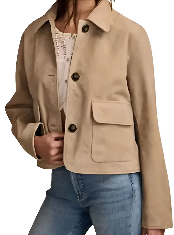 Arielle Kebbel Marshals 2026 Suede Jacket Front View Brown Jacket