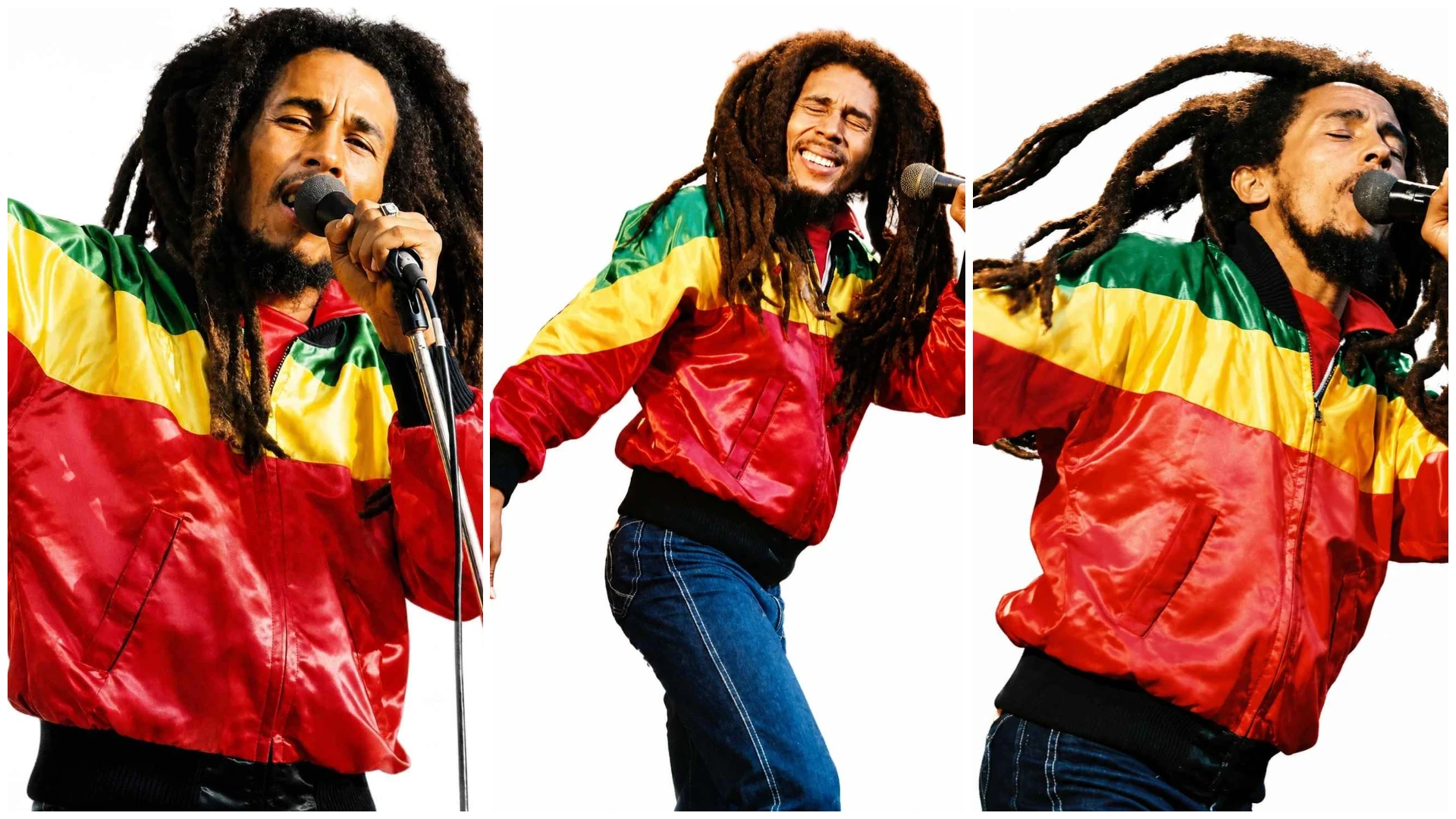 Bob Marley wearing Red Green Yellow Rasta Satin Jacket