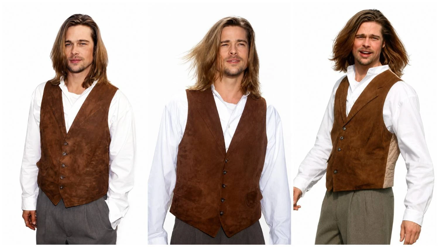 Brad Pitt Brown Suede Leather Vest for Men