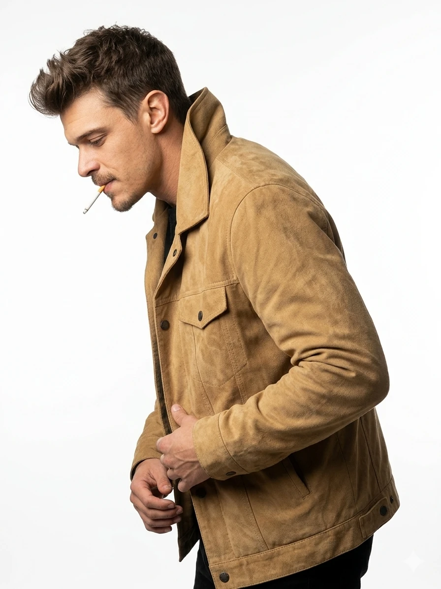 Brando White Genesis Project Suede Leather Jacket Full Body View