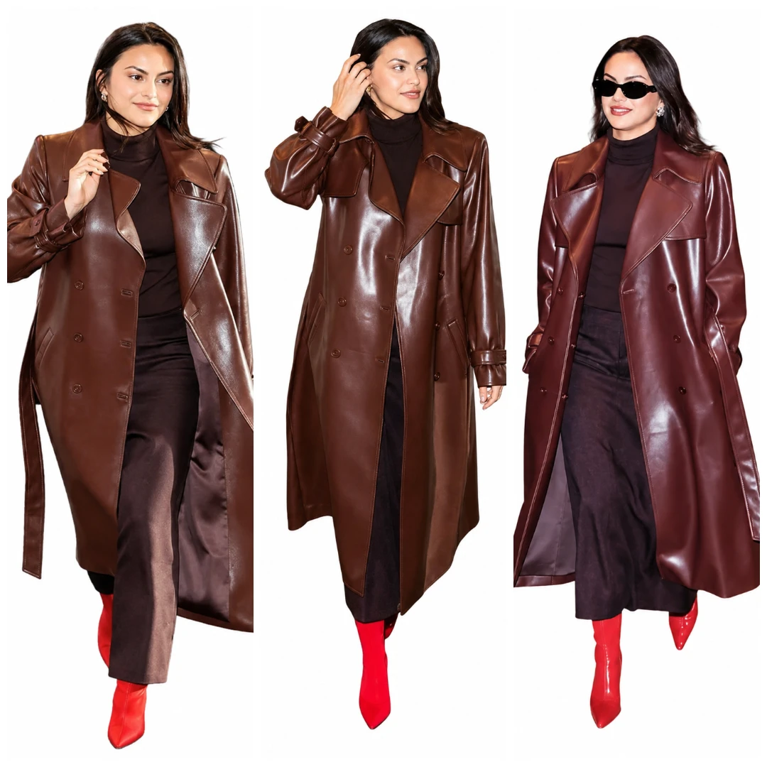 Camila Mendes Brown Leather Trench Coat