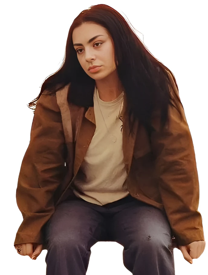 charli xcx faces of death brown jacket