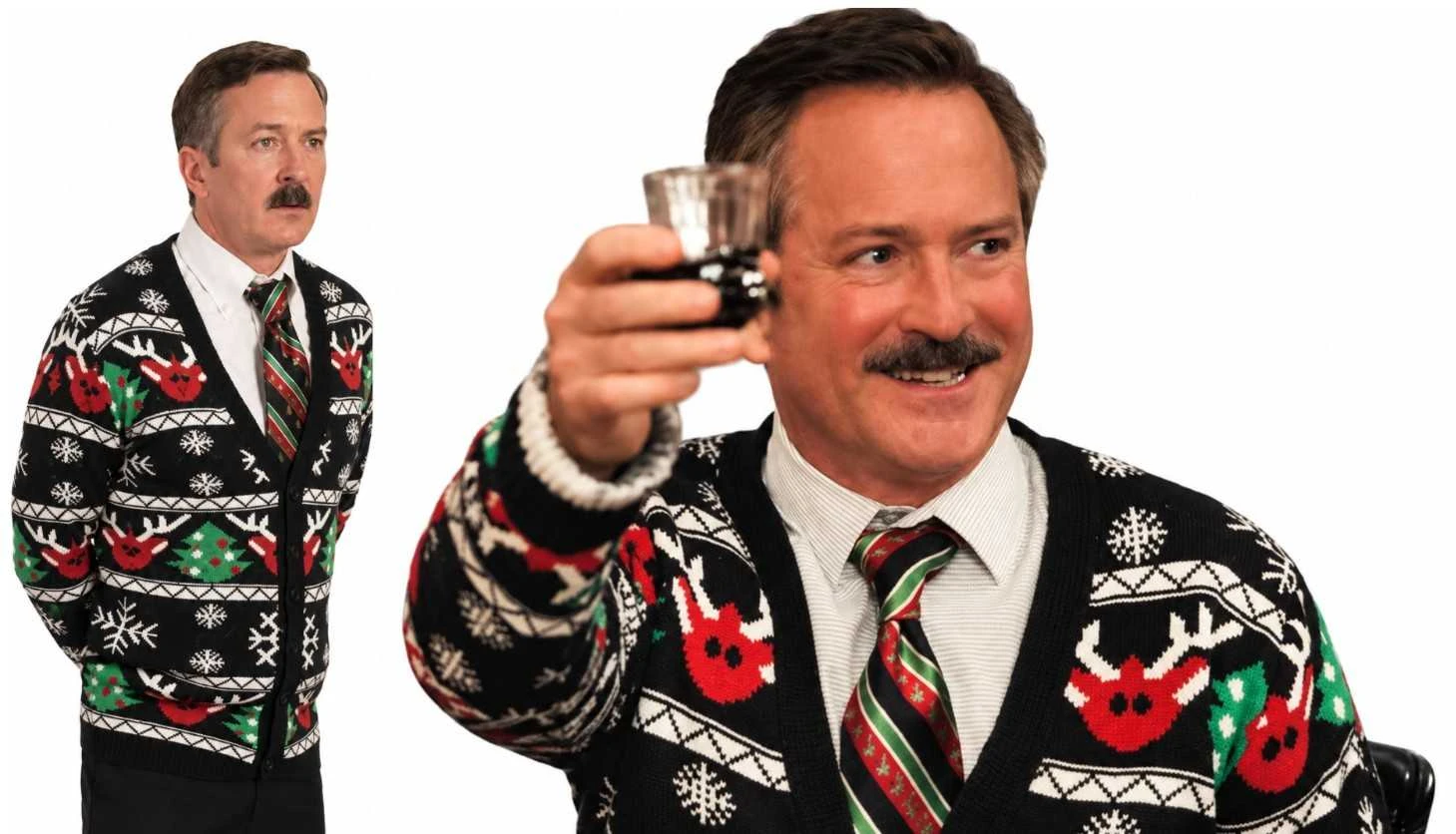 Thomas Lennon Black Christmas Cardigan from Christmas at the Kringles 2026