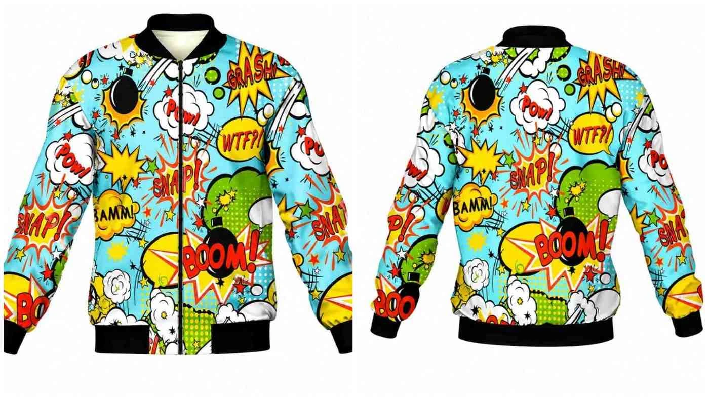 Comic Book Pop Art Sky Blue Fleece Bomber Jacket Front View