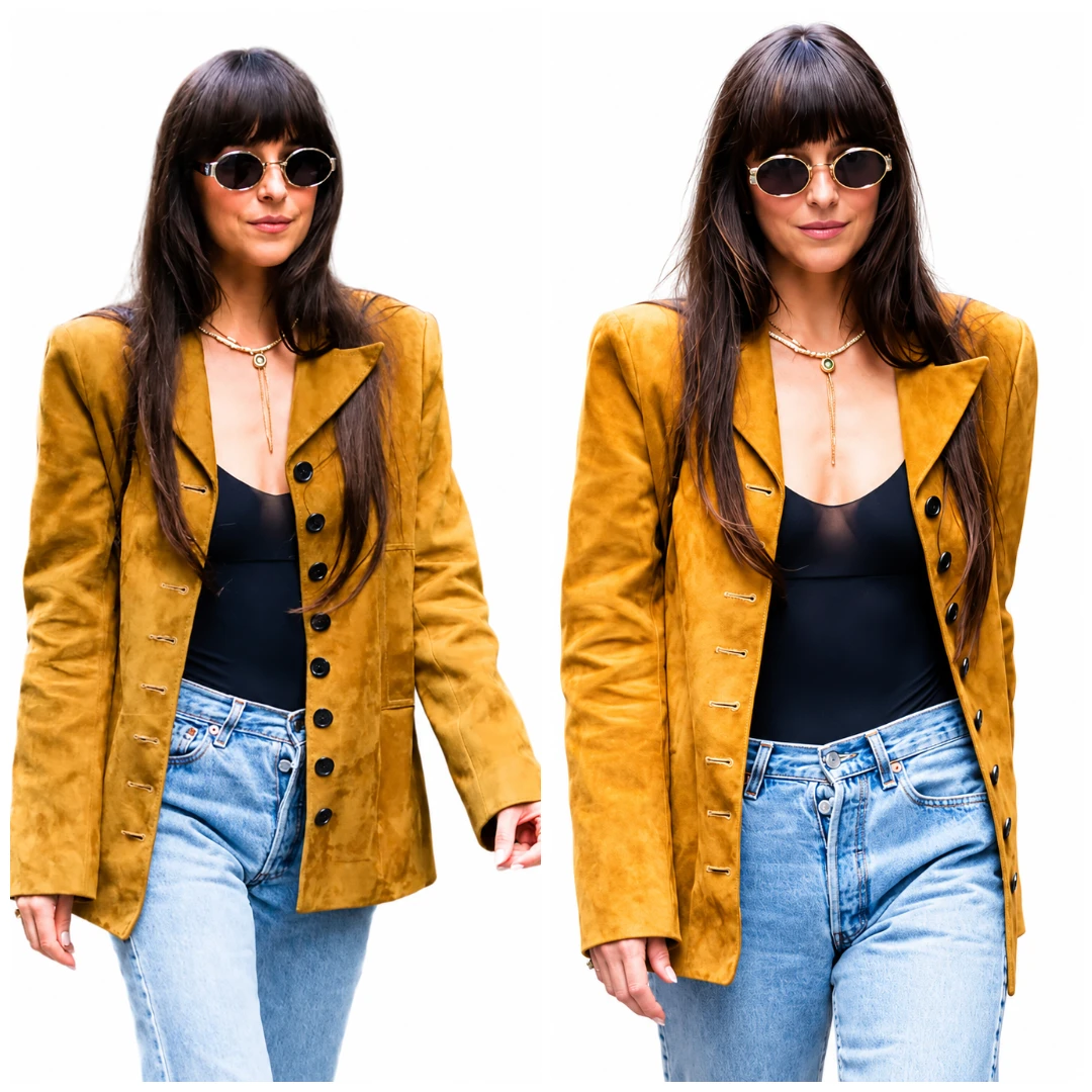 Dakota Johnson Street Style Mustard Suede Blazer