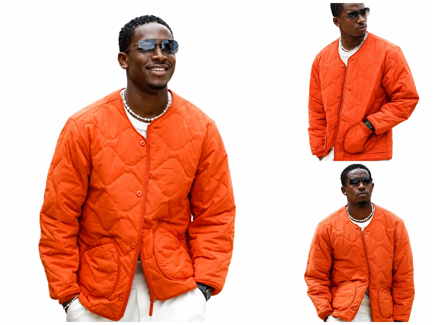 Damson Idris F1 Orange Quilted Jacket Front View
