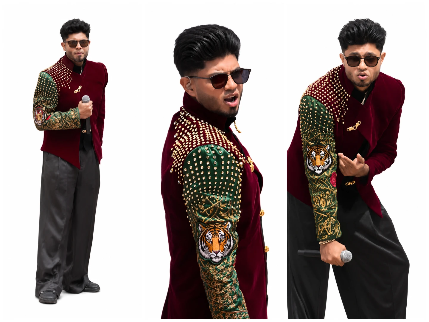 DJ Sanjoy FIFA World Cup 2026 Maroon Embroidered Blazer Gold Sleeve Embroidery Close Up