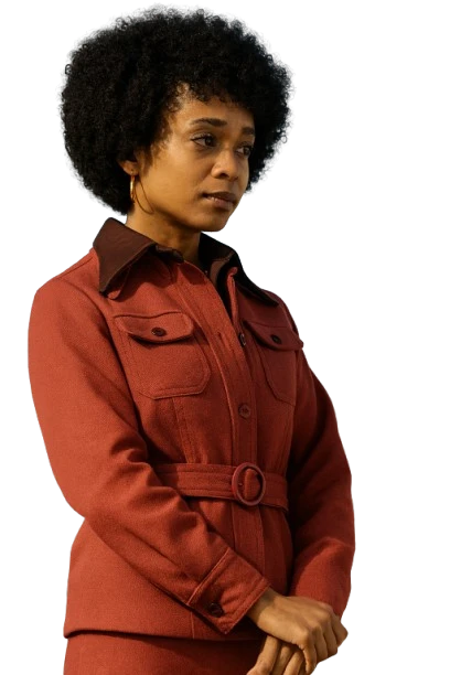 Rachel Hilson Red Belted Jacket