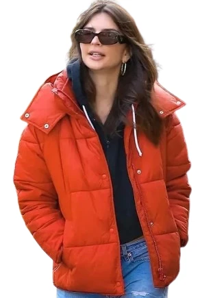 Emily Ratajkowski Orange Puffer Jacket