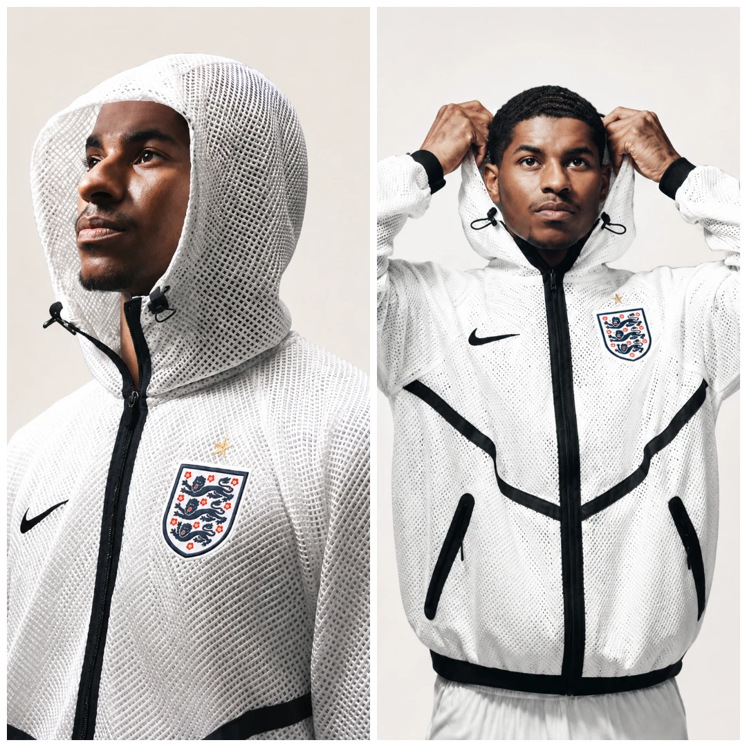 England Football Team 2026 White Mesh Hooded Jacket