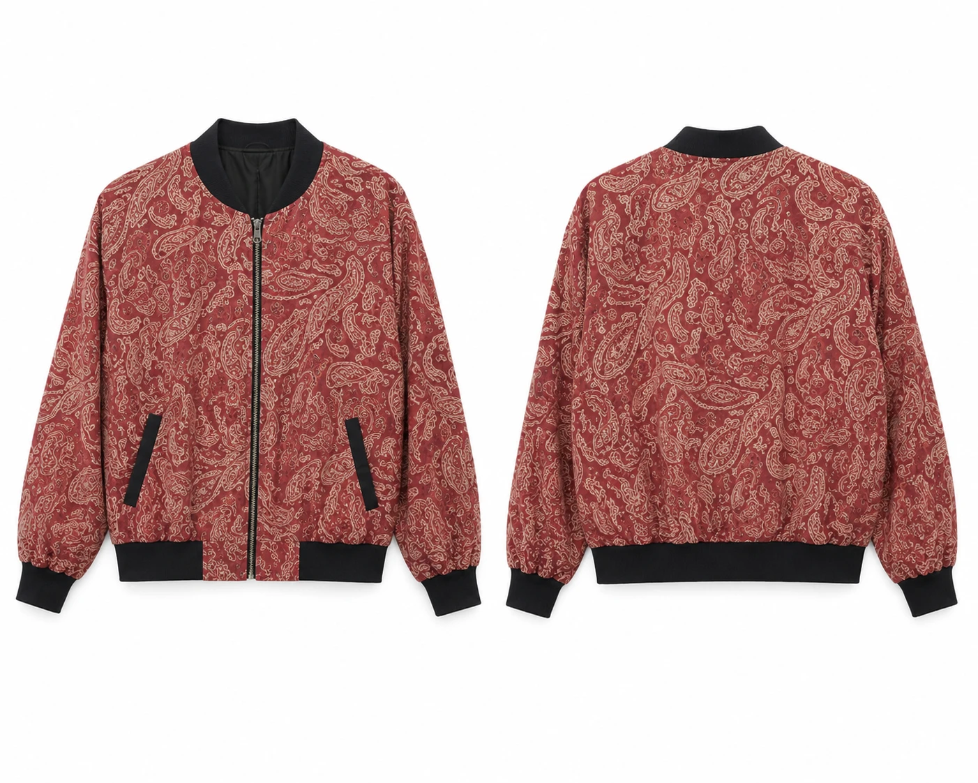 Alícia Falcó The Map of Longing Maroon Paisley Bomber Jacket Front View