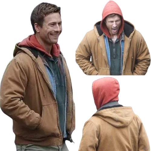 Glen Powell The Running Man 2025 Brown Hooded Jacket