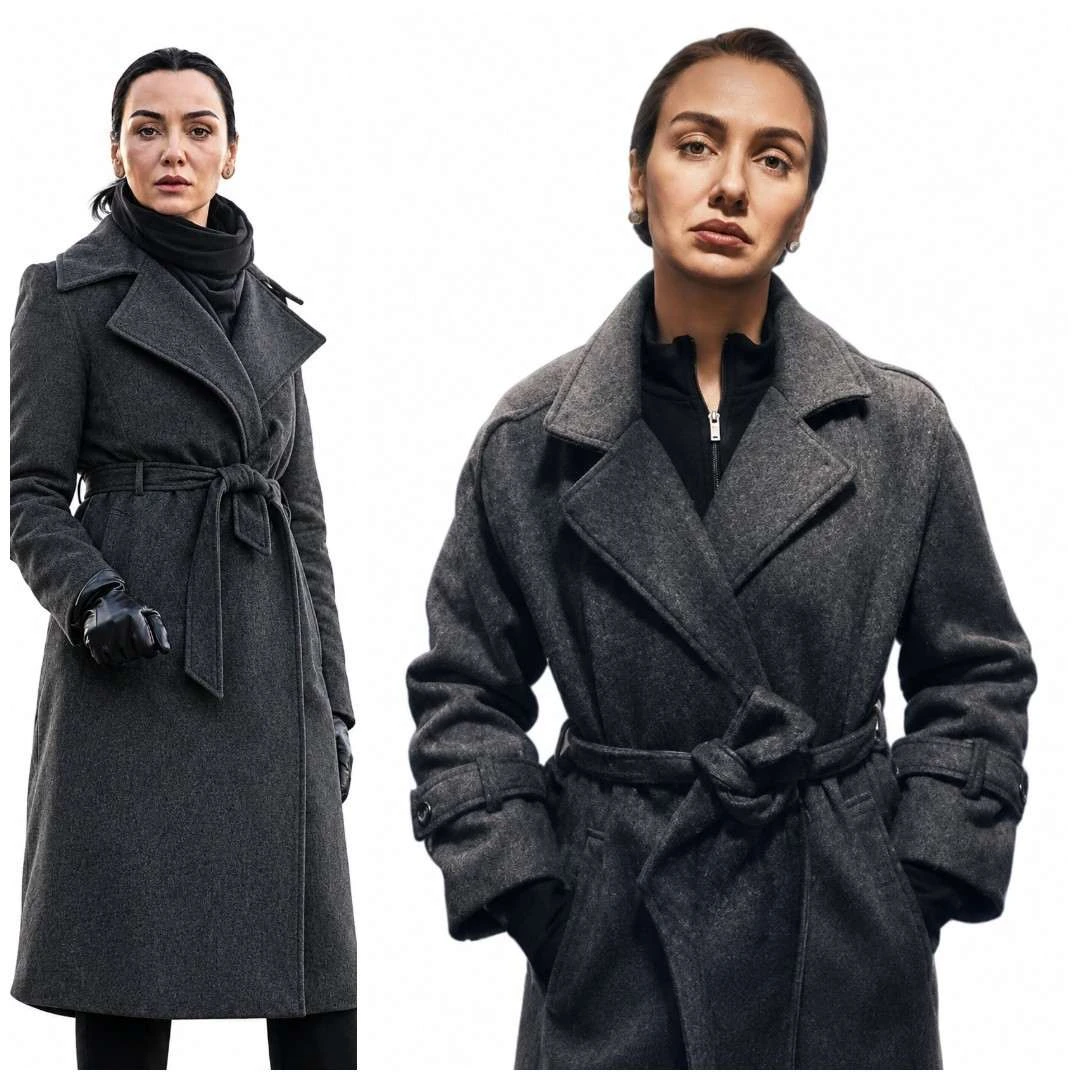 Birce Akalay Graveyard S03 Charcoal Gray Belted Wool Coat