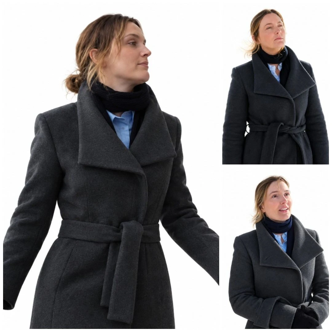 Charcoal wool wrap coat inspired by Leighton Meester’s Guarding Stars look
