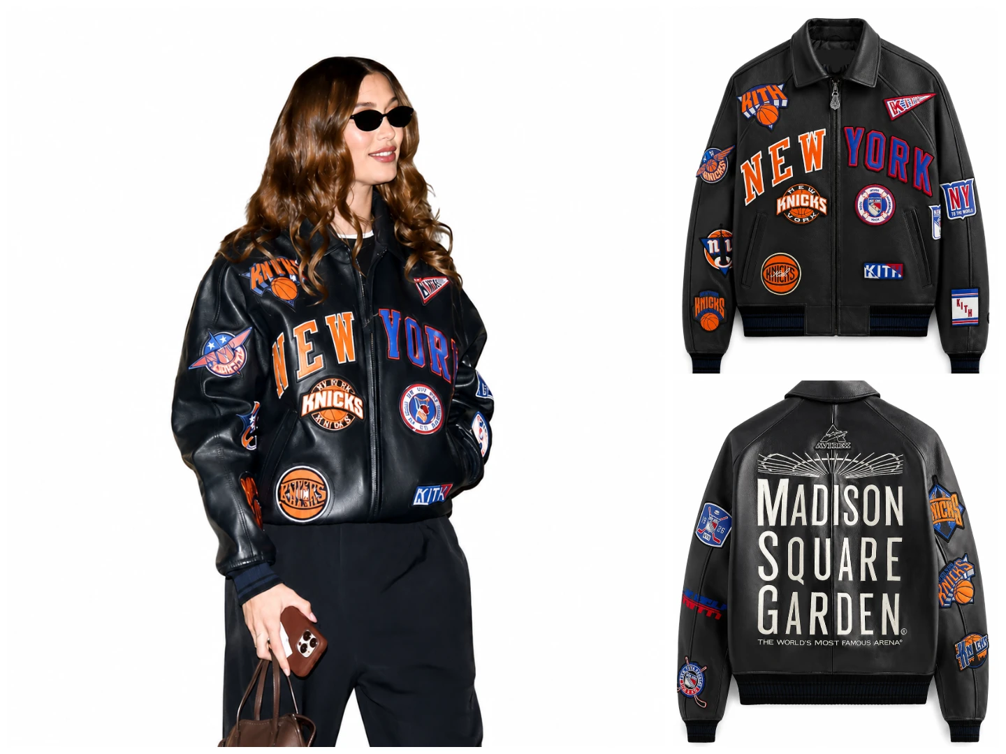 Hailey Bieber Wearing New York Knicks Black Leather Jacket